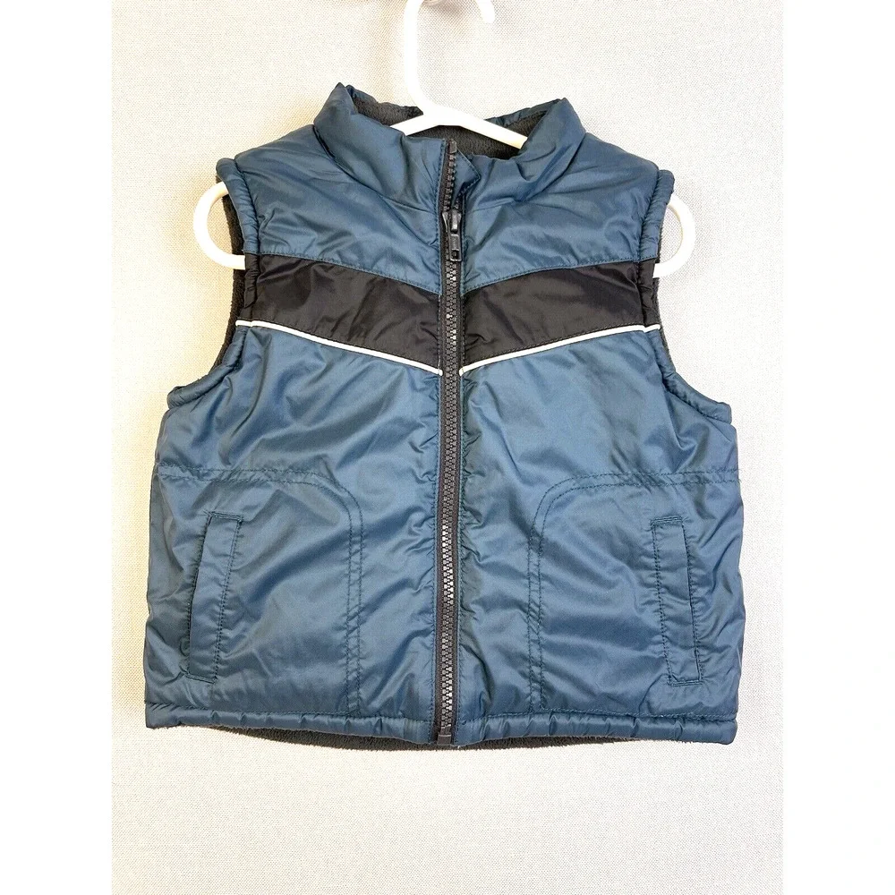 Gymboree Puffer Vest Boys - 12 - 24 Mos Green Zip Front Outdoors Fiber Filled